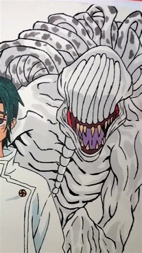Así coloreo un monstruo de anime con marcadores 👹#jujutsukaisendrawing #dibujoanime