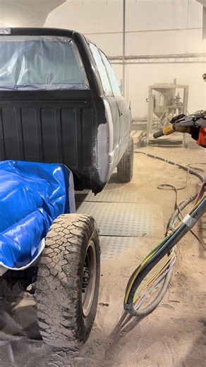 Walnut shell blasting the hardest clear coat ever on a Dodge Ram! #sandblasting #dodgeram #factory #sandblast