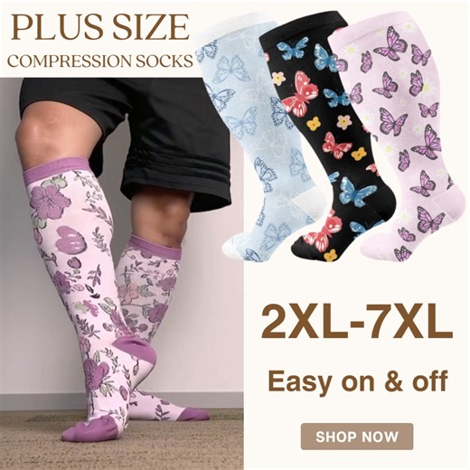 🌸✨ Float through your day with butterfly-like ease! Our floral compression socks blend 20-30mmHg medical support with nature's delicate beauty, designed to make your legs feel as light as petals dancing in the breeze! ✅ Reduces swelling & fatigue like morning dew melts away ✅ 2XL-7XL gentle stretch fit - hugs curves, never digs ✅ Breathable floral-knit fabric keeps you fresh all day ✅ Whimsical butterfly & blossom prints - wear your joy! 🚀 Fast shipping! Sizes are disappearing faster than butt