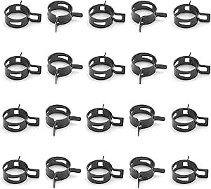 Hose Clamps 20Pcs 1" Spring Band Type Clips Constant Tension Hose Clamp Band Spring Band Type Hose Manganese Steel Clamp Clips Clamp for Fuel Line Silicone Hose Tube Black