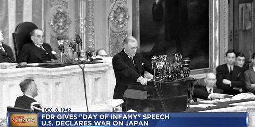 December 8, 1941 - FDR gives "Day of Infamy" speech, declaring war on Japan
