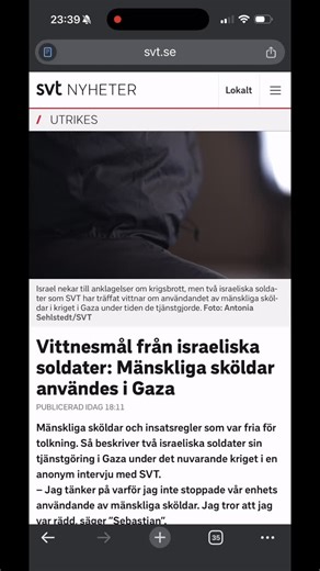 GU Students for Palestine on Instagram: ""Vittnesmål från israeliska soldater: Mänskliga sköldar användes i Gaza PUBLICERAD IDAG 18:11 Mänskliga sköldar och insatsregler som var fria för tolkning. Så beskriver två israeliska soldater sin tjänstgöring i Gaza under det nuvarande kriget i en anonym intervju med SVT. – Jag tänker på varför jag inte stoppade vår enhets användande av mänskliga sköldar. Jag tror att jag var rädd, säger ”Sebastian”. Vi kallar soldaterna för ”Sebastian” och ”Ori”. De vil