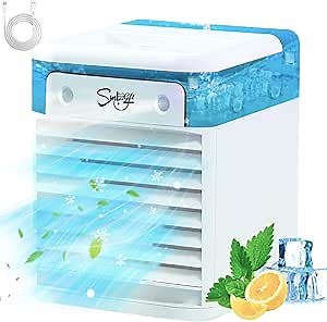 Portable Air Conditioners Rechargeable, Evaporative Air Cooler with Super Battery for Extended Operation, 3-Speed Fan & Dual Mist Spray Humidifier, Mini Personal Air Conditioner for Bedroom, Office