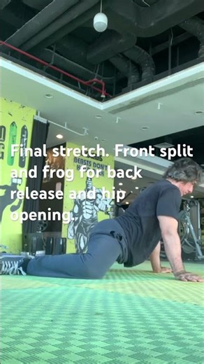 Front Split with Frog Stretch for Lower Back Release and Hip Opening. #ballet #dubai #strength