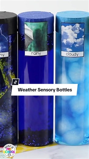 Weather is always a fun science topic to explore! Bring the weather inside with weather sensory bottles. Students can explore the different types of weather and how they look and sound using these weather sensory bottles in the science crnter. To make them even more amazing, tape a real photo of the weather to the top of the bottle (a freebie I made for you that you can grab on my website)! If you want detailed directions and a supply list, you can find that on my website. #weathertheme #prescho