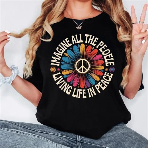 Comfort Colors Imagine Peace T-shirt, Imagine All the People Living Life in Peace Hoodie, Floral Daisy Peace Sweatshirt, Hippie Boho Shirt - Etsy