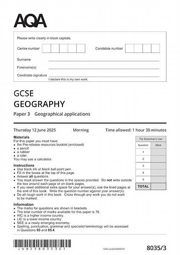 AQA GCSE Geography Paper 3 2025