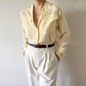 Vintage Silk Blouse Button Down Silk Shirt Silk Top Yellow Minimalist 90s Retro Vintage Style Capsule Wardrobe Secretary Blouse Size S/M - Etsy UK