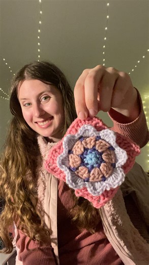 Aemilia on Instagram: "Day 11 of 50 Flower Granny Squares in 50 days - the cammelia square! Card deck by @clairemontyknits Yarns: 🌸 Light pink: Soft Rose - Loops & Threads impeccable acrylic 🦋 Blue: Light Blue - @redheartyarns super saver 💜 Light Purple: Petunia - Loops & Threads impeccable acrylic 💗 Dark Pink: Pink - Loops & Threads soft classic 🪻 Dark Purple: Eggplant- Loops & Threads impeccable acrylic 💙Dark Blue: Sapphire - Loops & Threads impeccable acrylic 🍦Cream: Aran - Loops & Thr