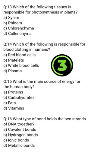 Biology Most important MCQS Give the Last One Answer in Comment