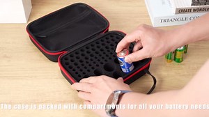 Battery Organizer Storage Case, Large Waterproof Carrying Bag Containers Box Holder Holds 83+ Batteries AA AAA C D 9V 3V - with Battery Tester BT-168, Black&Red (Case Only)