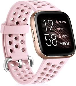 CAVN Sport Bands Compatible with Fitbit Versa 2 / Versa/Versa Lite Bands for Women Men, Soft Waterproof Breathable Silicone Replacement Smart Watch Strap, Pink, S(5.1-7.9in)