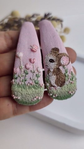 Embroidered Mouse & Floral Hair Clips - Etsy