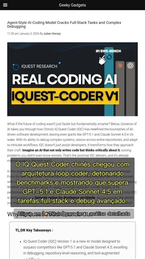 🧐👉 Novo IQ Quest Coder da China supera GPT-5.1 e revoluciona programação com IA #QixNewsAI