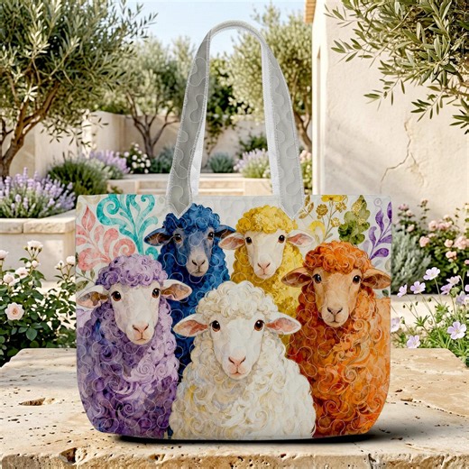 Colorful Sheep Quilted Tote Bag, Colorful Sheep Art Canvas Tote, Farm Animal Floral Shoulder Bag, Sheep Market Bag, Gift for Sheep Lovers - Etsy UK