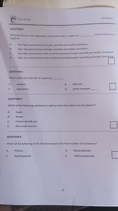 QUESTION 5Diffusion involves the movement of particles from a ... | Filo