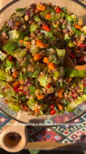 ❤⭐🇦🇲 Armenian Lentil Salad ❤⭐🇦🇲 by Abraham Babikyan @armenian_foodblog via https://www.instagram.com/armenian_foodblog/ RECIPE IN ARMENIAN & ENGLISH Վիտամիններով հարուստ համեղ Հայկական աղցան ենք պատրաստում ՝ ոսպով և բանջարեղենով 👨🏻‍🍳🇦🇲🥗: Բաղադրիչներ՝ Ոսպ 300 գ. Գազար 100 գ. Վարունգ 100 գ. Գունավոր պղպեղ 200 գ. Կարմիր սոխ 100 գ. Հազարի տերևներ 80 գ. Մաղադանոս 40 գ. Համեմ 40 գ. Կիտրոնի հյութ 50 գ. Ձիթապտղի յուղ 50 գ. Սխտոր 5 գ. Աղ Սև պղպեղ Կարմիր պղպեղ։ ----------------------------------