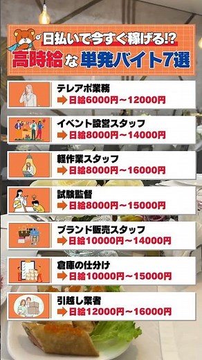高時給ですぐに稼げる！【単発バイト7選】 #ジョブベア #転職 #就活 #派遣 #アルバイト