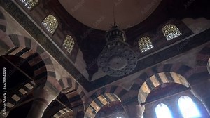Cairo, Egypt Muhummad Ali mosque interior details design with chandelier islamic geometric pattern