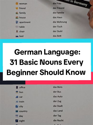 31 Basic German Nouns #deutschonline #deutschkurs #deutschlernen #germanlanguage #deutsch