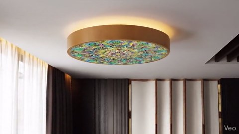 Custom Artistic LED Ceiling Light | Wood Grain Fixture, 3-color Dimming (16" Flush Mount) - Etsy