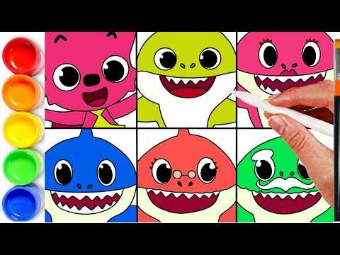 How to Draw Baby Shark Family | Baby Shark Drawing and Coloring | Baby Shark Coloring Page Pinkfong