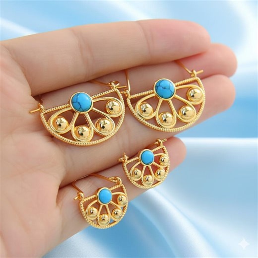 Arab Middle Eastern Inspired 21K Gold Plated Earrings Zircon Turquois - Zamzam - Etsy