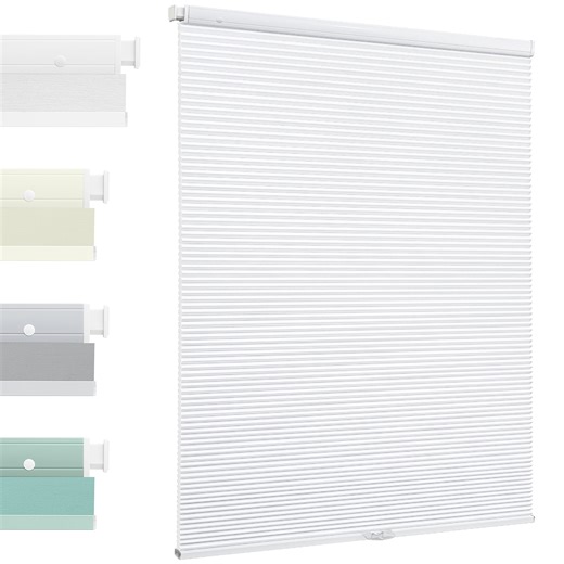 MiLin No Drill Cellular Shades - Cordless Cellular Blinds No Tools for Indoor Windows Bottom Up Blinds Tension Shades Easy to Install for Home Office (Light Filtering White, 38 1/2" W X 70" H)