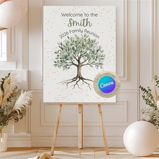 Family Reunion Welcome Sign Template – Editable Printable Family Gathering Entrance Sign, Digital Download - Etsy