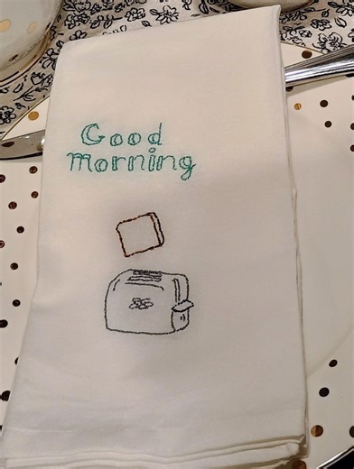 Hand-embroidered Cotton Tea Towel: Vintage Look "good Morning" Toaster Design - Etsy