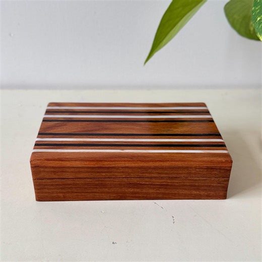 Vintage Striped Inlay Wood Lidded Box, Made in India - Etsy