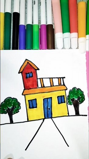 Simple House Drawing Step By Step 😍 #house #artandcraft #painting