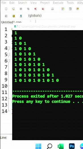 C++ Pattern Printing Using Nested Loops | 0 & 1 Triangle Pattern 🔥