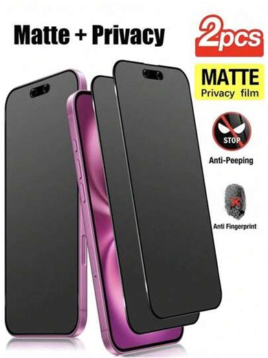 2pcs/Set Matte Privacy Screen Protector (Non-Tempered Glass/Ceramic Film), Shatterproof, Anti-Shock, Waterproof, With Anti-Peeping, Anti-Glare, Anti-Fingerprint Coating, Can Reduce Eye Fatigue, High-Quality Phone Accessory For Daily Office And Home Use, For IPhone 17 Pro Max 6.9 Inch/17 Pro/17 Air/17/16E/16 Pro Max/16 Pro/16 Plus/16/15 Pro Max/14 Pro Max/13 Mini/12/11/XS MAX/XR/8 Plus/7 Plus | SHEIN