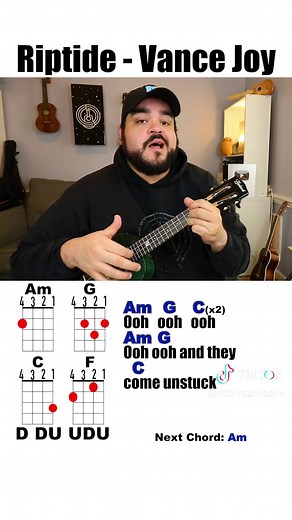 How to play ‘Riptide’ by #vancejoy with this full Ukulele Play Along video 🌊 #longervideos #ukulele #ukuleletiktok #ukuleletutorial #youcanukewithus