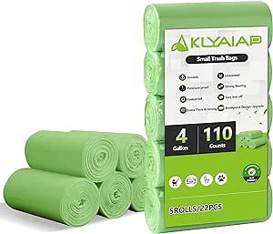 110 Counts Aklyaiap Small Trash Bags Biodegradable, Extra Thick & Strong 4 Gallon Trash Bag Green, Unscented Small Garbage Bags, Easy Tearing Waste Basket Liners for Kitchen, Bathroom, Bedroom, Office