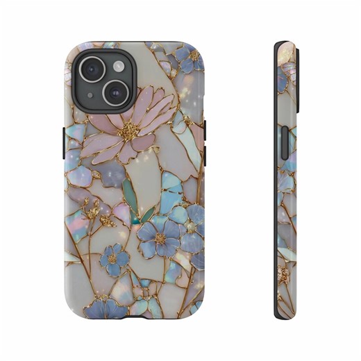 Stained Glass Butterfly Phone Cases, Iridescent Pastel Floral Gold Art, Shimmering Blossoms, Ethereal Nature Design Gift Idea - Etsy