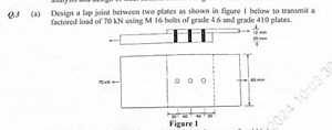 Q.3 (a) Design a lap joint between two plates as shown in figur... | Filo
