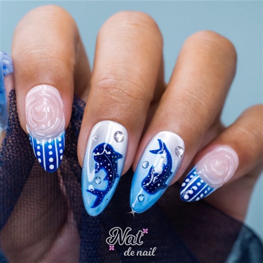 🐋🌊Whale Shark Nails Art Tutorial 💖 #natdenail #unas #3dnailart #whalesharknails | Nat de Nail