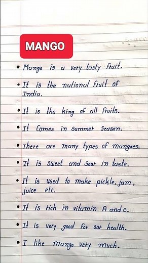 Essay On Mango In English | 10 Lines On Mango In English | My Favourite Fruit Essay 10 Lines #mango