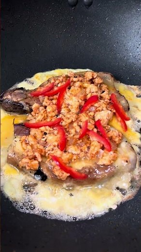 Tortang talong with ground pork😋 #viralvideo #food #shortsfeed #cooking #asmr #filipinocooking