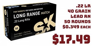SK LR Match .22 Long Rifle 40grn LRN Rimfire Ammo 50rnds $17.49 FREE S&H