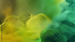 Bright, swirling smoke creates a mesmerizing effect in yellow, green, and blue colors. The smoke patterns capture a fluid, ethereal movement on a dark background. Abstract and dynamic mood.
