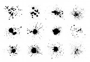Black ink splatter isolated on white background. Vector watercolor...