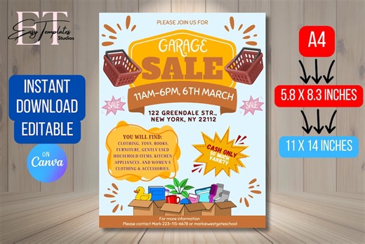 DOWNLOAD and Edit Garage Sale Flyer Template, Neighborhood Garage Sale Sign, Community Yard Sale Event Poster Custom Digital Invite - Etsy Canada