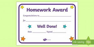 Homework Award A5 Certificate