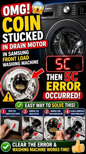 😱 OMG! Coin Stuck in Samsung Washing Machine! 5C Error Fixed in Easy Steps 🔧#samsung#trending#viral