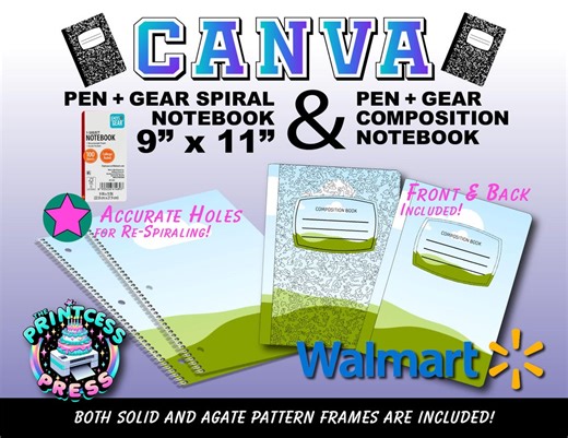 Blank Composition Book Template & Pen   Gear Spiral Notebook Template | 9x11 In. Spiral Notebook Template | DIY Spiral Notebook Template - Etsy