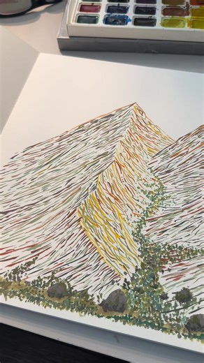 Watercolour painting by a guy who paints mountains most days. I don’t know why I paint mountains most days. Days I don’t paint mountains are bad ones? #autismart #isthatahashtag #autismacceptance