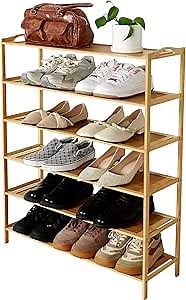 6 Tier Bamboo Shoe Rack, Free Standing Shoe Racks, Shoes Rack Organizer, Bamboo Wood Shoe Rack for Entryway and Closet Hallway (27.5" x 9.25" x 40.3")